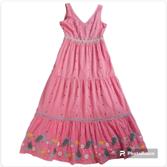 Crown & Ivy Woman's Pink Dress with Floral Details Tiered Maxi - Picture 3 of 10